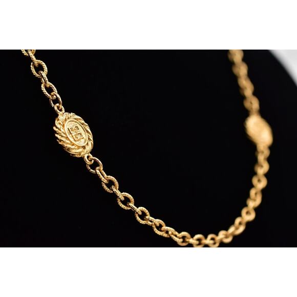 Givenchy Vintage Logo Coin Chain Necklace Station Pearl Gold Signed 1980s BinBJ
